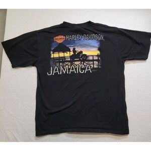 Vintage Harley Davidson Jamaica Dealer T Shirt XL Black Motorcycle Biker Tee